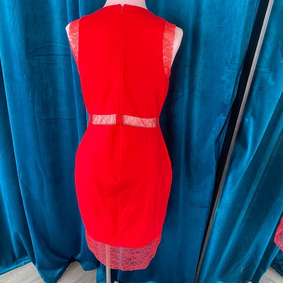 Just Me V Neck Bodycon Midi Dress Red - Picture 7 of 8